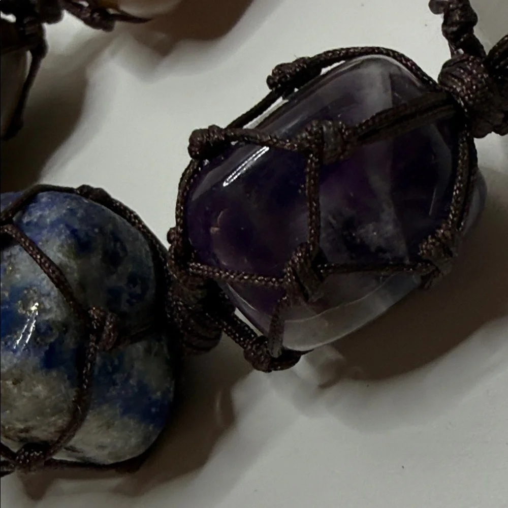 Bohemian Multicolor netted Gemstone Beaded Bracelet big rocks suncatcher
